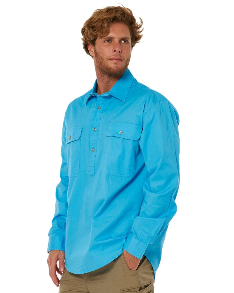 Closed Front Cotton Twill Shirt LS - Cornflower - Image 3