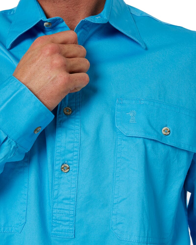 Closed Front Cotton Twill Shirt LS - Cornflower - Image 5
