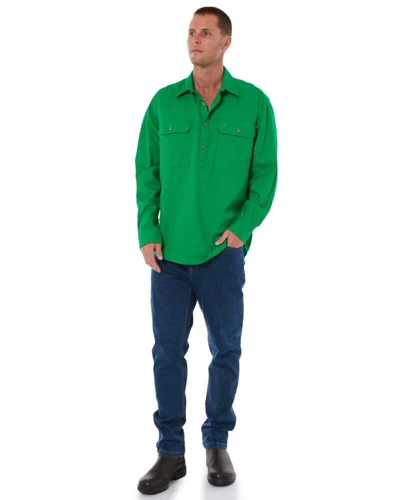 Closed Front Cotton Twill Shirt LS - Emerald - Image 2