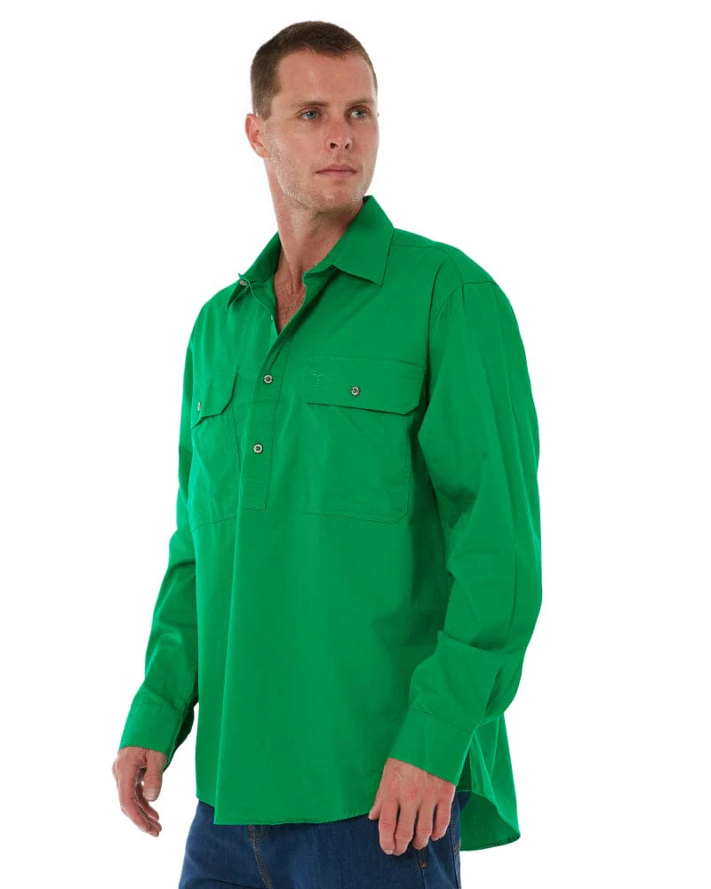 Closed Front Cotton Twill Shirt LS - Emerald - Image 3