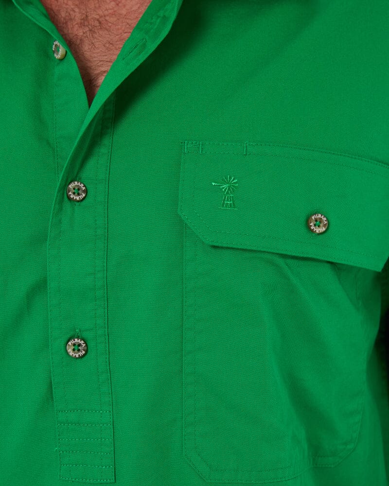 Closed Front Cotton Twill Shirt LS - Emerald - Image 5
