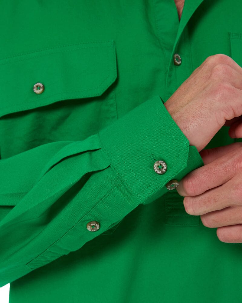 Closed Front Cotton Twill Shirt LS - Emerald - Image 6