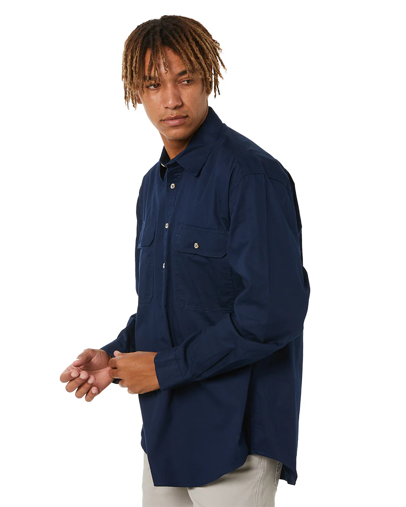 Closed Front Cotton Twill Shirt LS - French Navy - Image 3