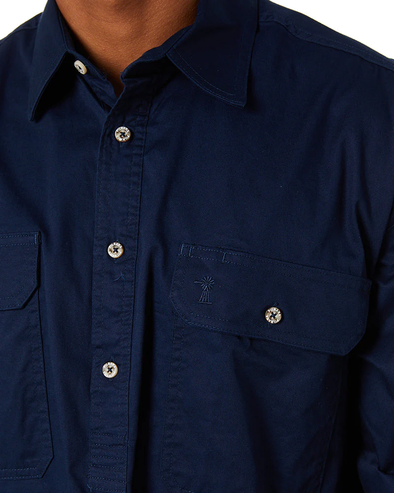 Closed Front Cotton Twill Shirt LS - French Navy - Image 5