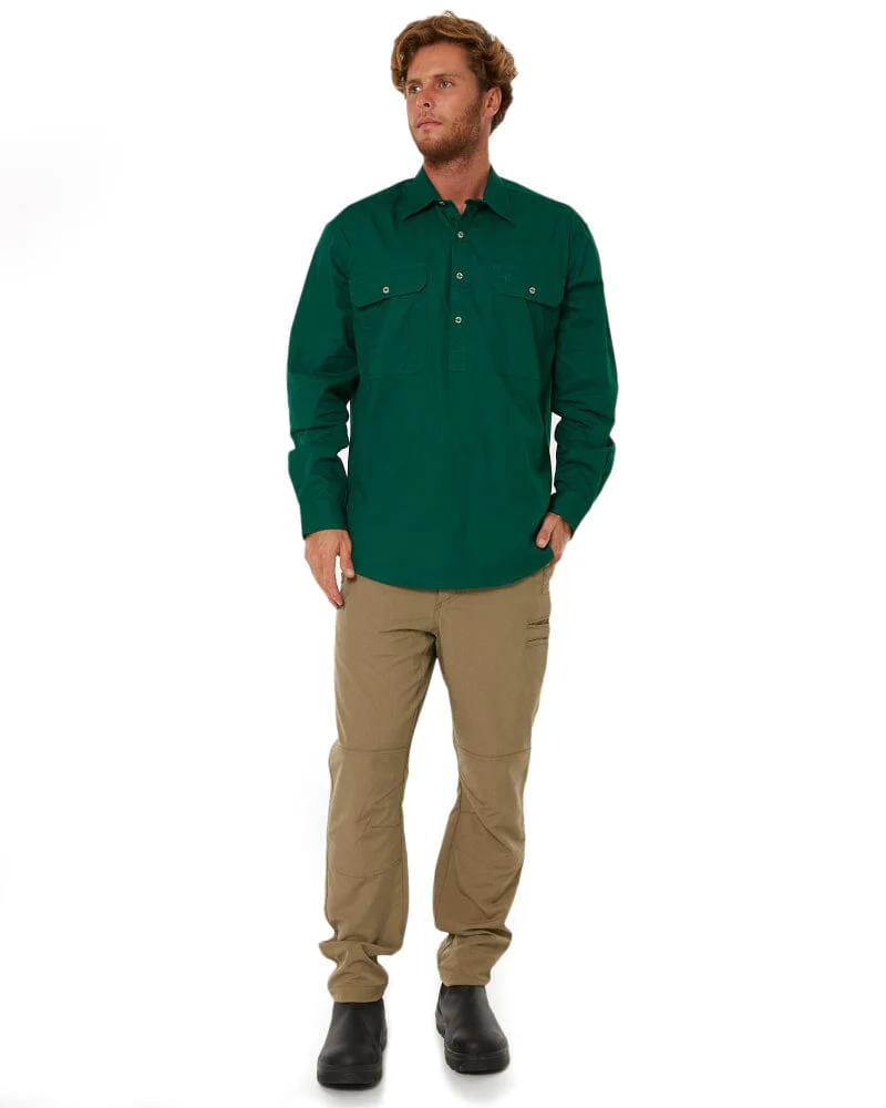 Closed Front Cotton Twill Shirt LS - Green - Image 2