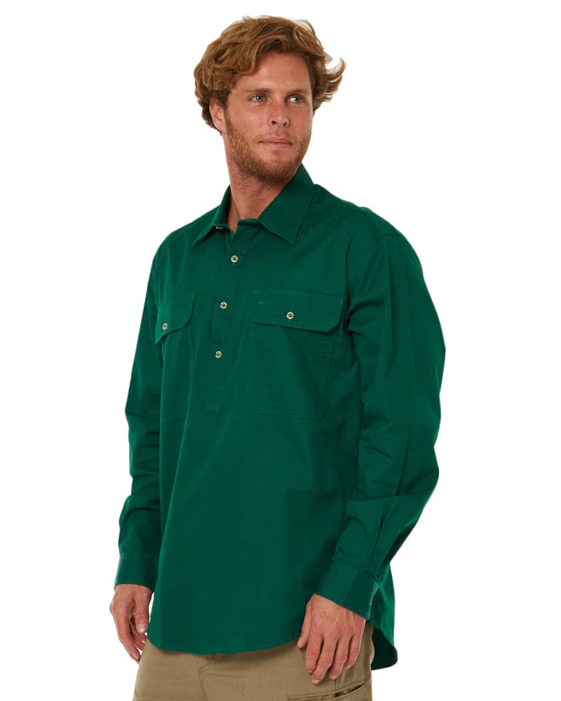 Closed Front Cotton Twill Shirt LS - Green - Image 3