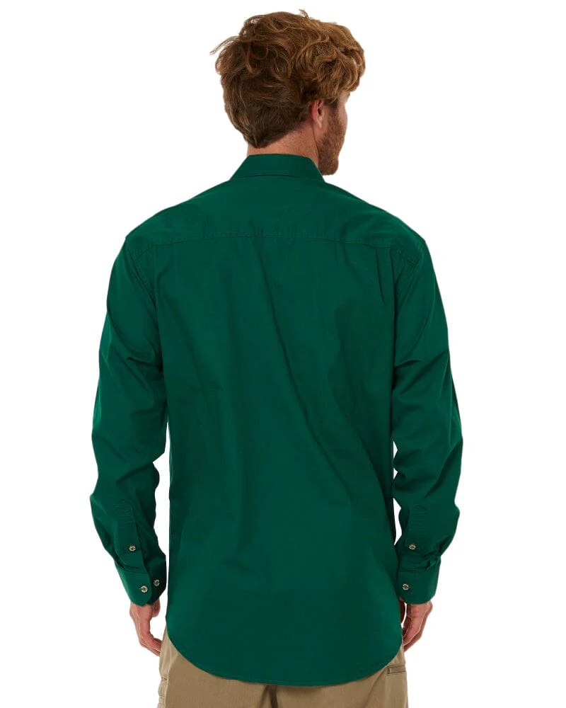 Closed Front Cotton Twill Shirt LS - Green - Image 4