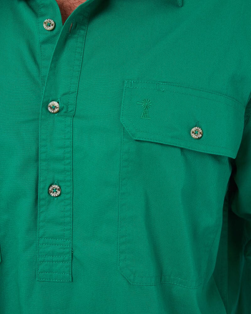 Closed Front Cotton Twill Shirt LS - Kelly Green - Image 5