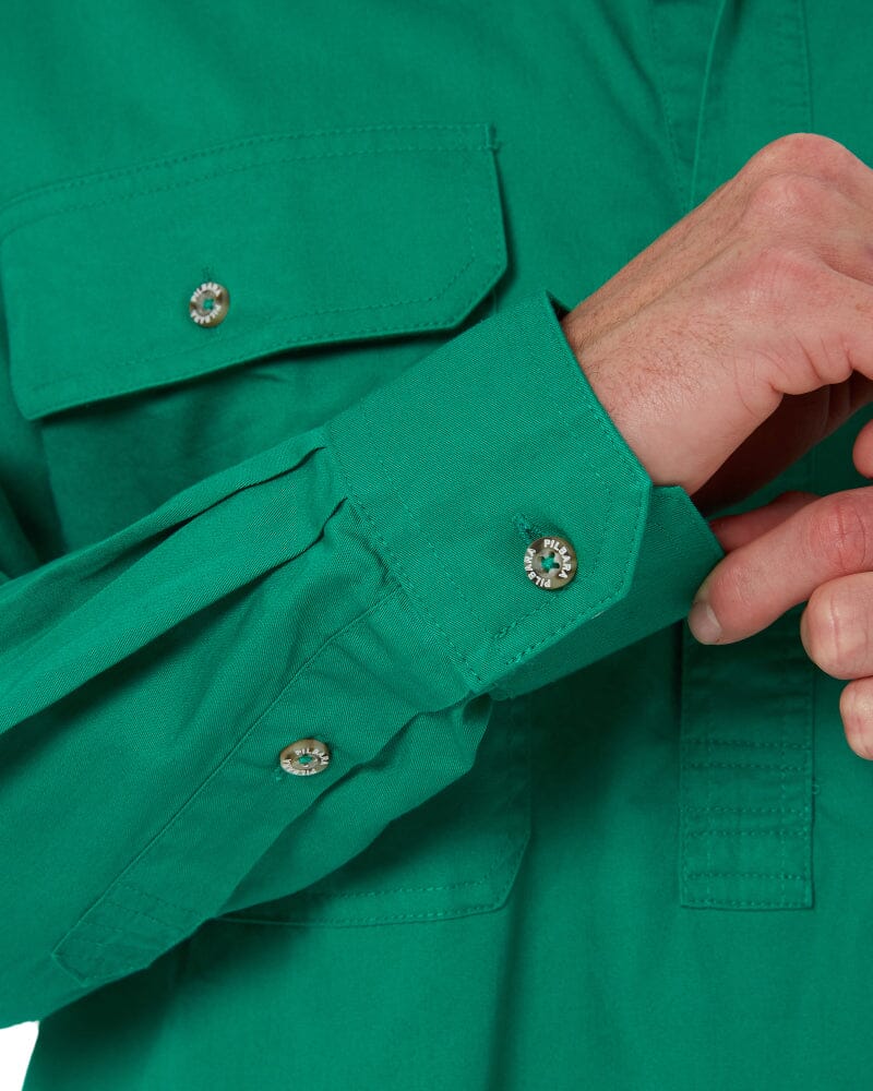 Closed Front Cotton Twill Shirt LS - Kelly Green - Image 6