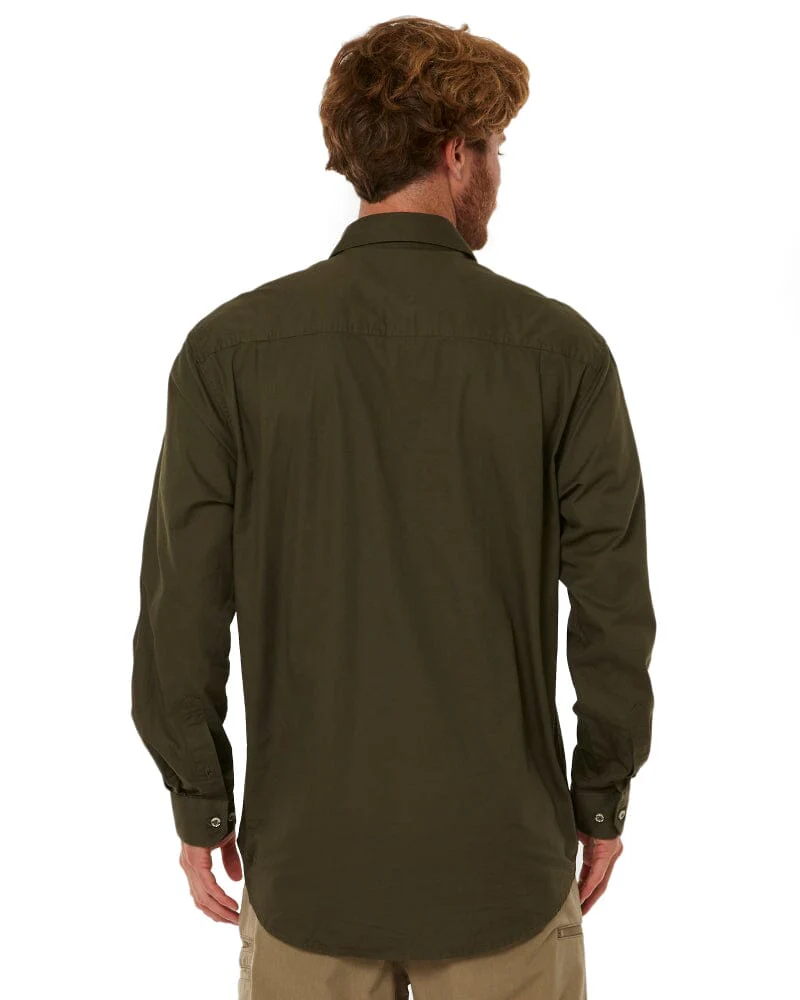 Closed Front Cotton Twill Shirt LS - Olive - Image 4