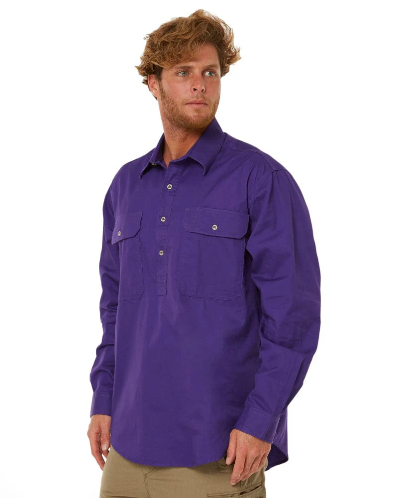 Closed Front Cotton Twill Shirt LS - Purple - Image 3