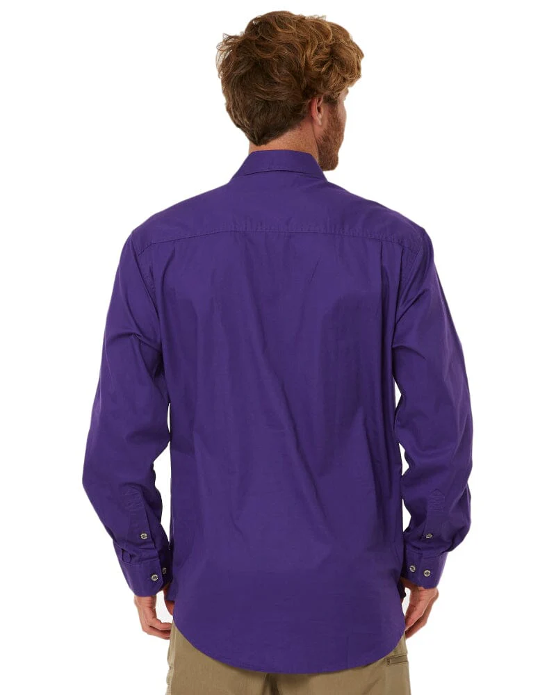 Closed Front Cotton Twill Shirt LS - Purple - Image 4