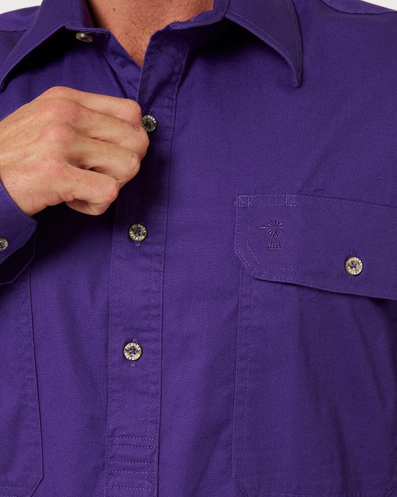 Closed Front Cotton Twill Shirt LS - Purple - Image 5