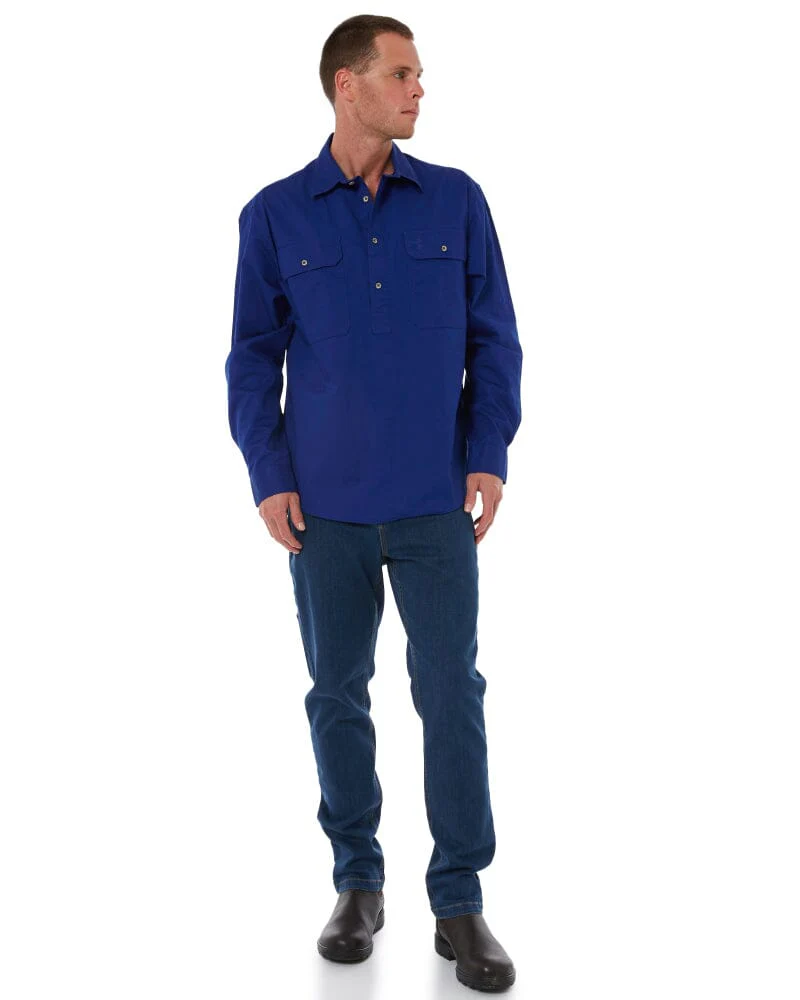 Closed Front Cotton Twill Shirt LS - Royal - Image 2