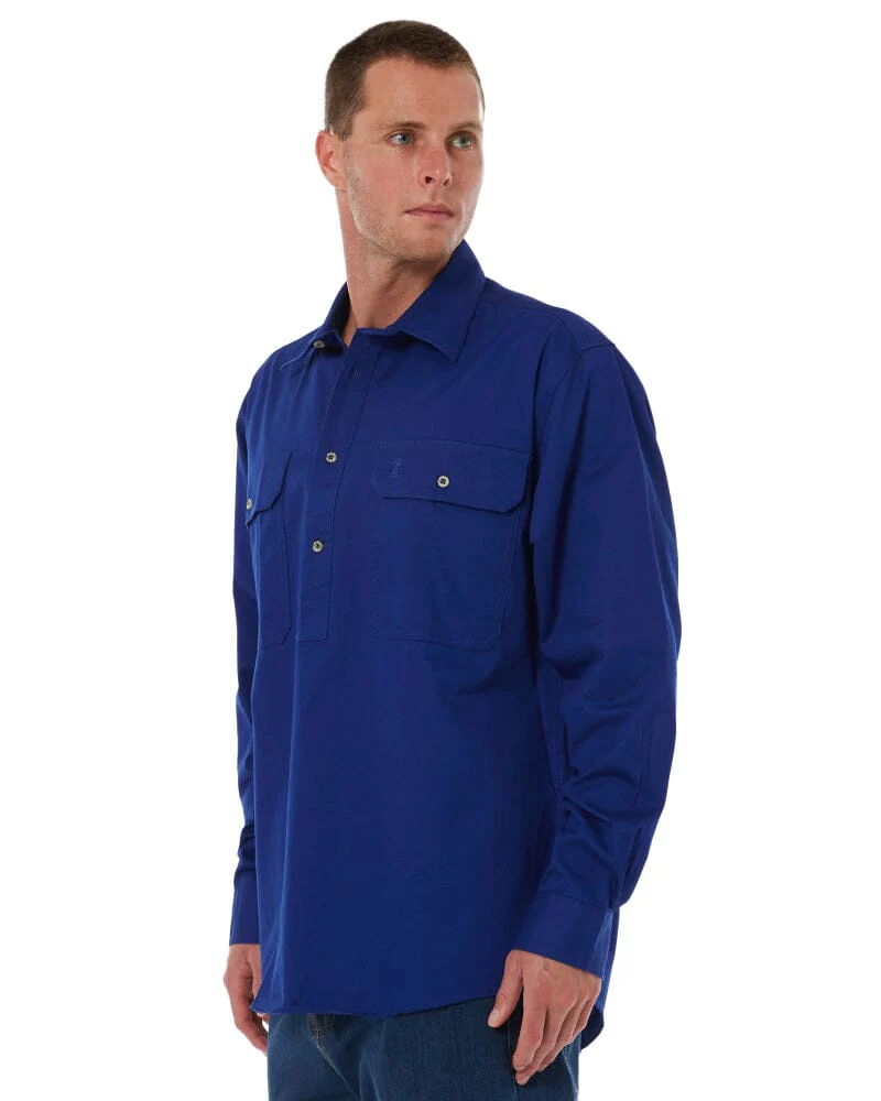 Closed Front Cotton Twill Shirt LS - Royal - Image 3