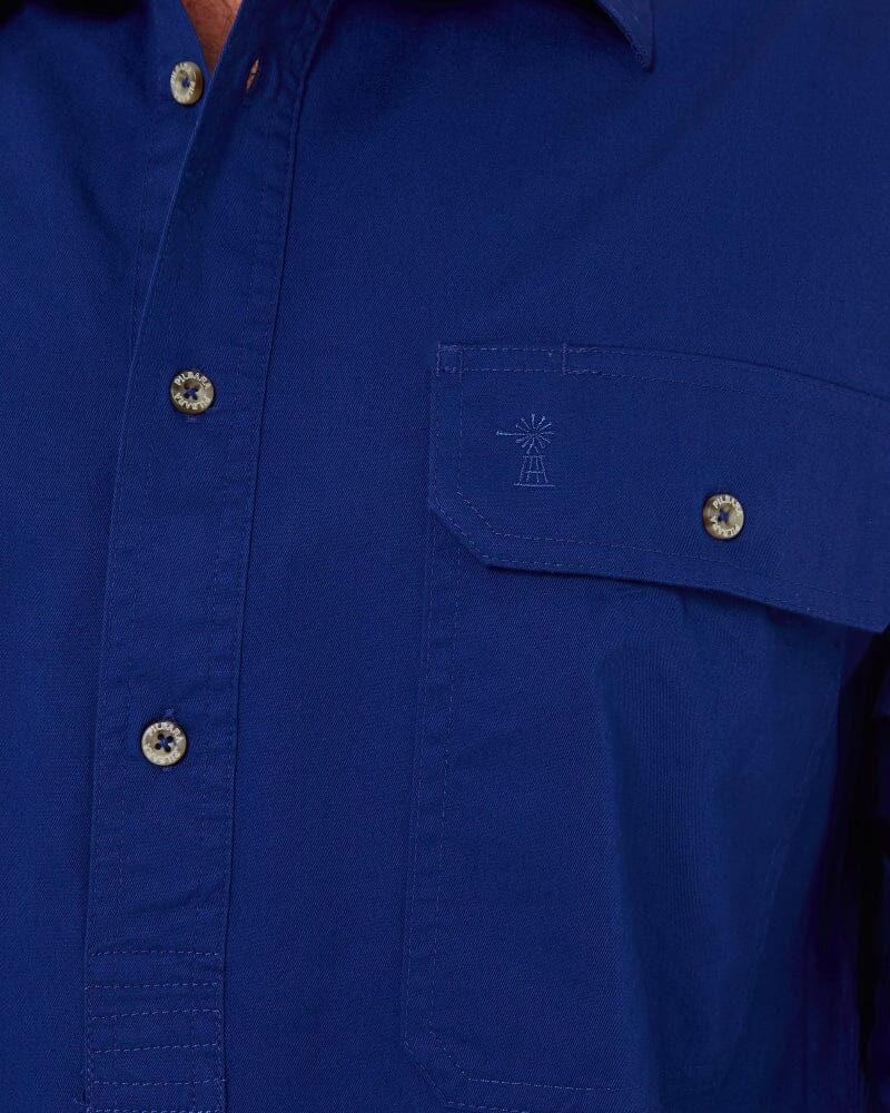 Closed Front Cotton Twill Shirt LS - Royal - Image 5