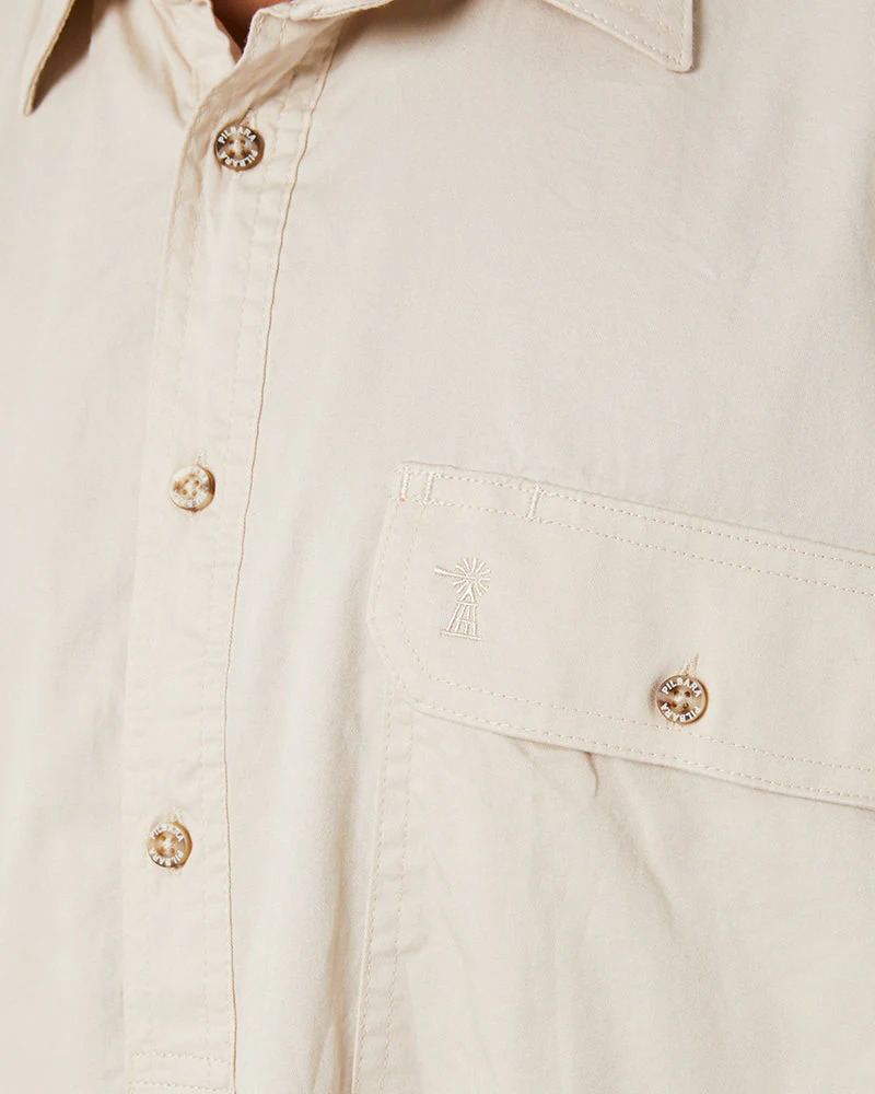 Closed Front Cotton Twill Shirt LS - Stone - Image 5