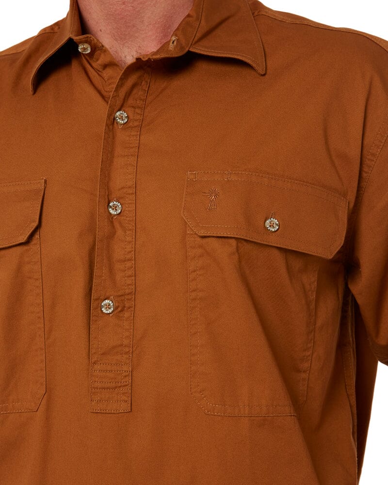 Closed Front Cotton Twill Shirt LS - Terracotta - Image 5