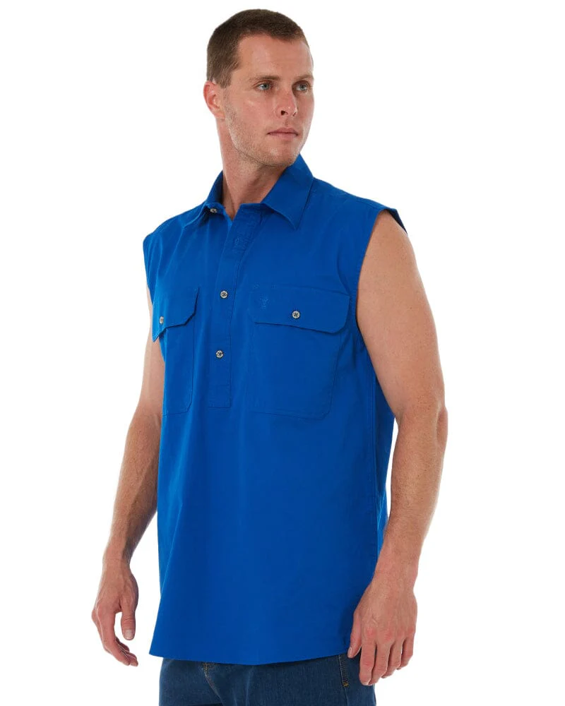 Closed Front Sleeveless Shirt - Cobalt Blue - Image 3