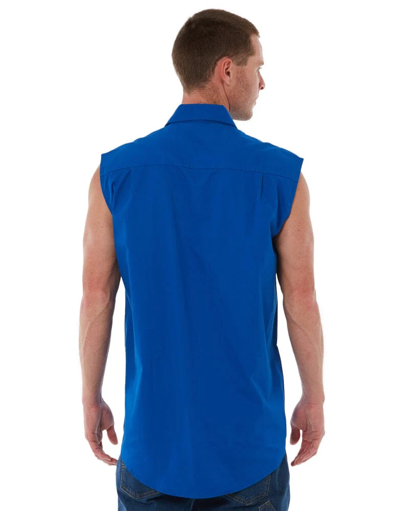 Closed Front Sleeveless Shirt - Cobalt Blue - Image 4