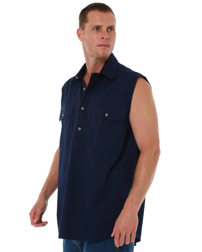 Closed Front Sleeveless Shirt - French Navy - Image 3