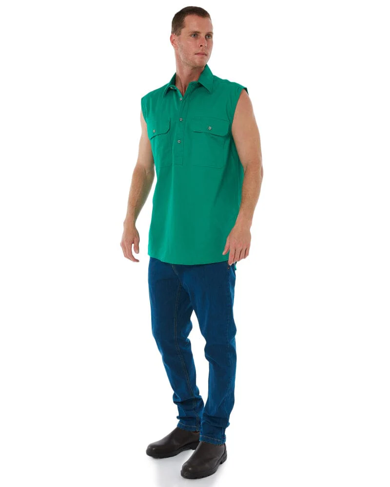 Closed Front Sleeveless Shirt - Kelly Green - Image 2