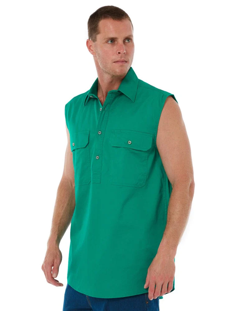 Closed Front Sleeveless Shirt - Kelly Green - Image 3