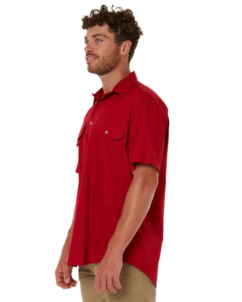 Closed Front SS Shirt - Red - Image 3