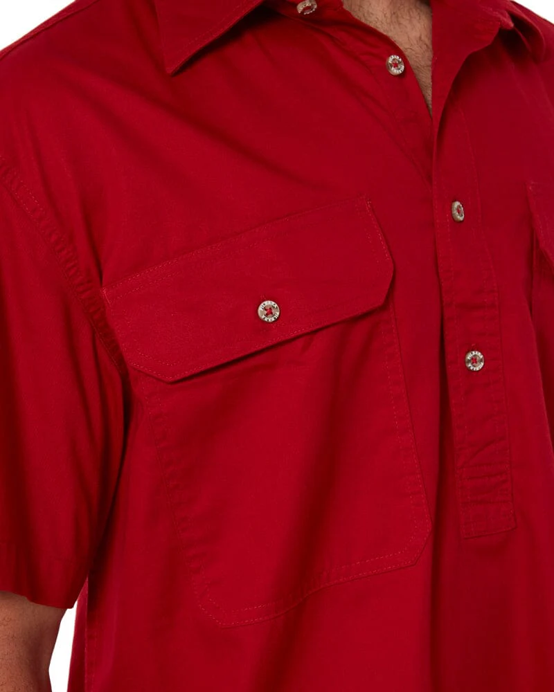 Closed Front SS Shirt - Red - Image 5