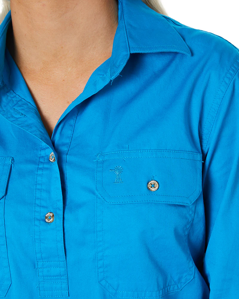 Ladies Closed Front Shirt LS - Azure - Image 5