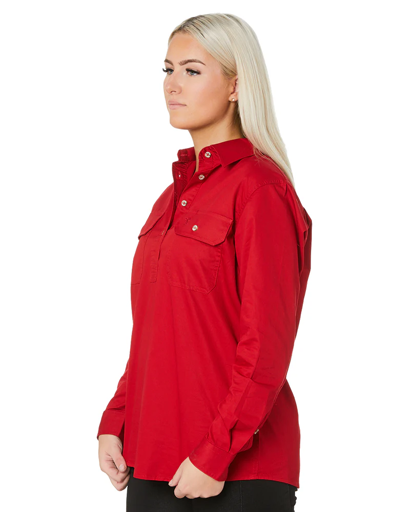 Ladies Closed Front Shirt LS - Red - Image 3