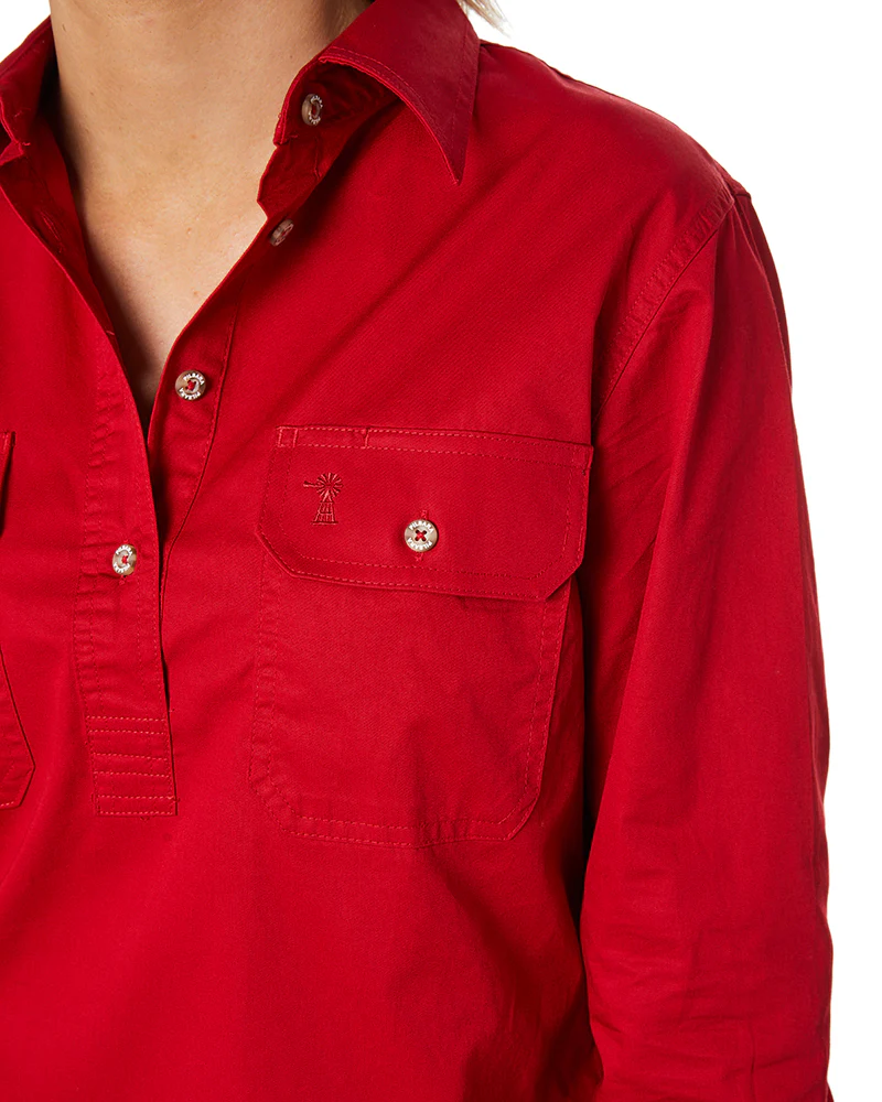Ladies Closed Front Shirt LS - Red - Image 5