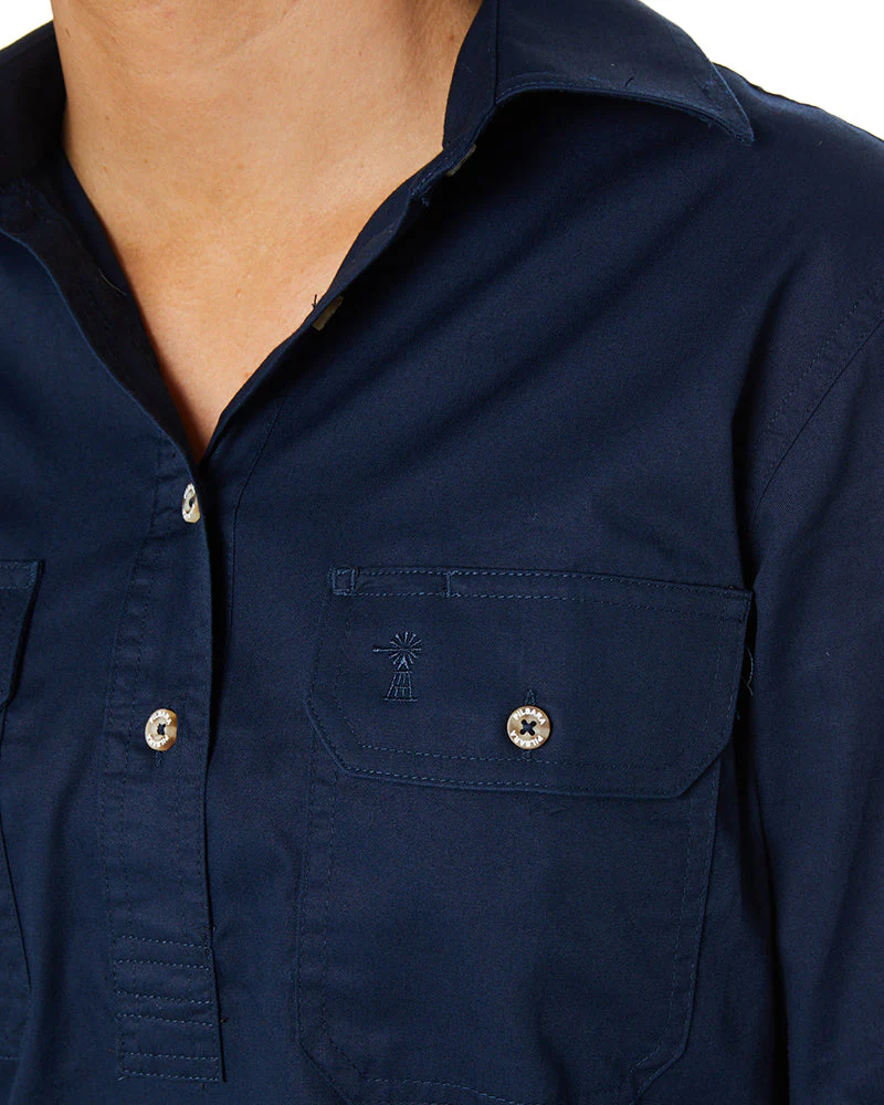 Ladies Closed Front Shirt LS - French Navy - Image 5