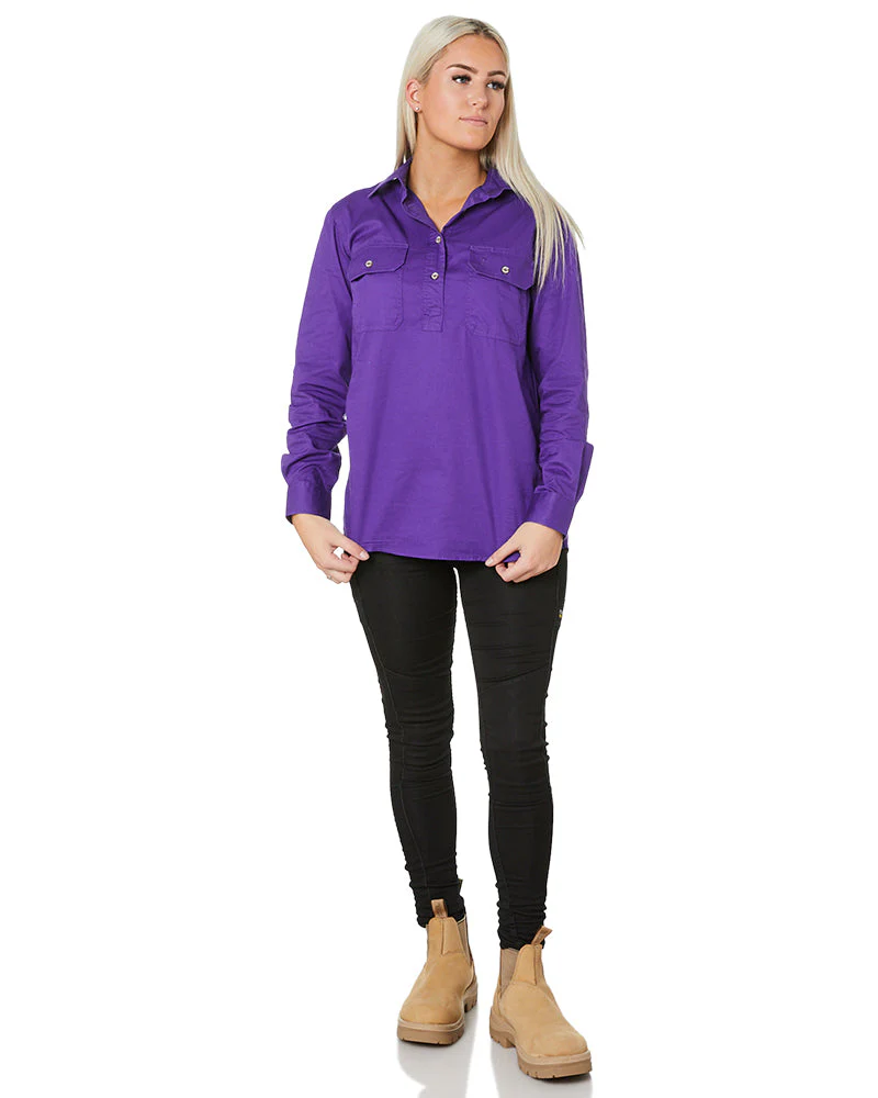 Ladies Closed Front Shirt LS - Purple - Image 2