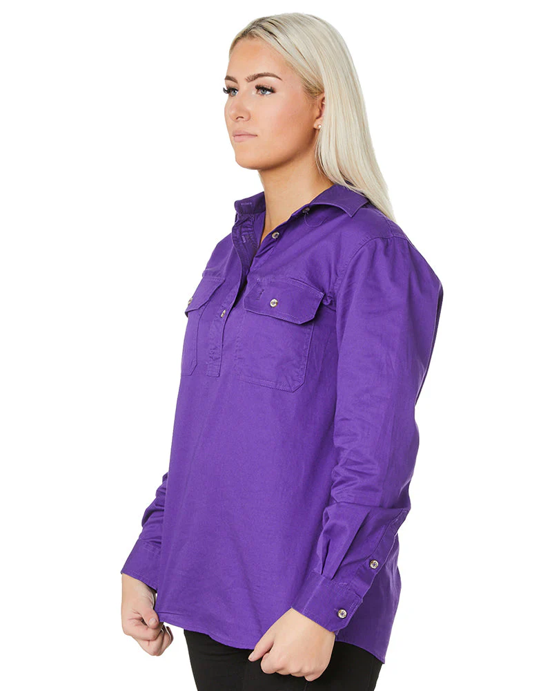 Ladies Closed Front Shirt LS - Purple - Image 3