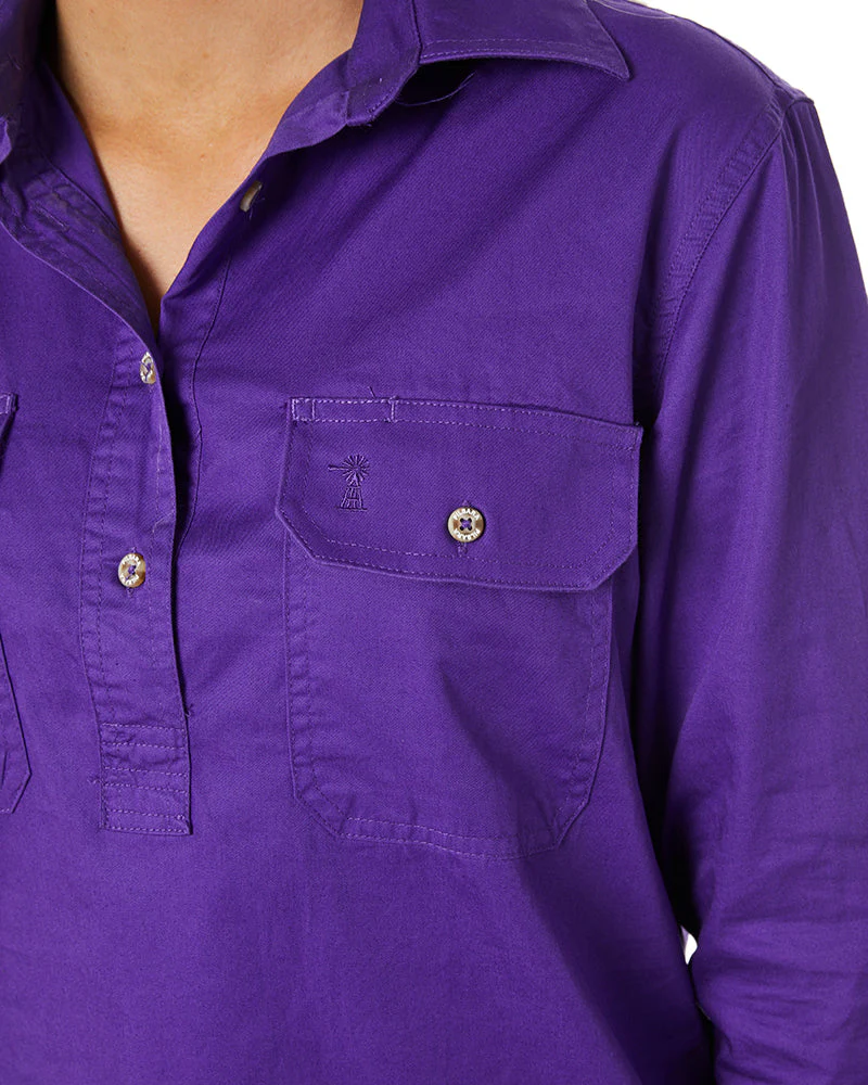 Ladies Closed Front Shirt LS - Purple - Image 5