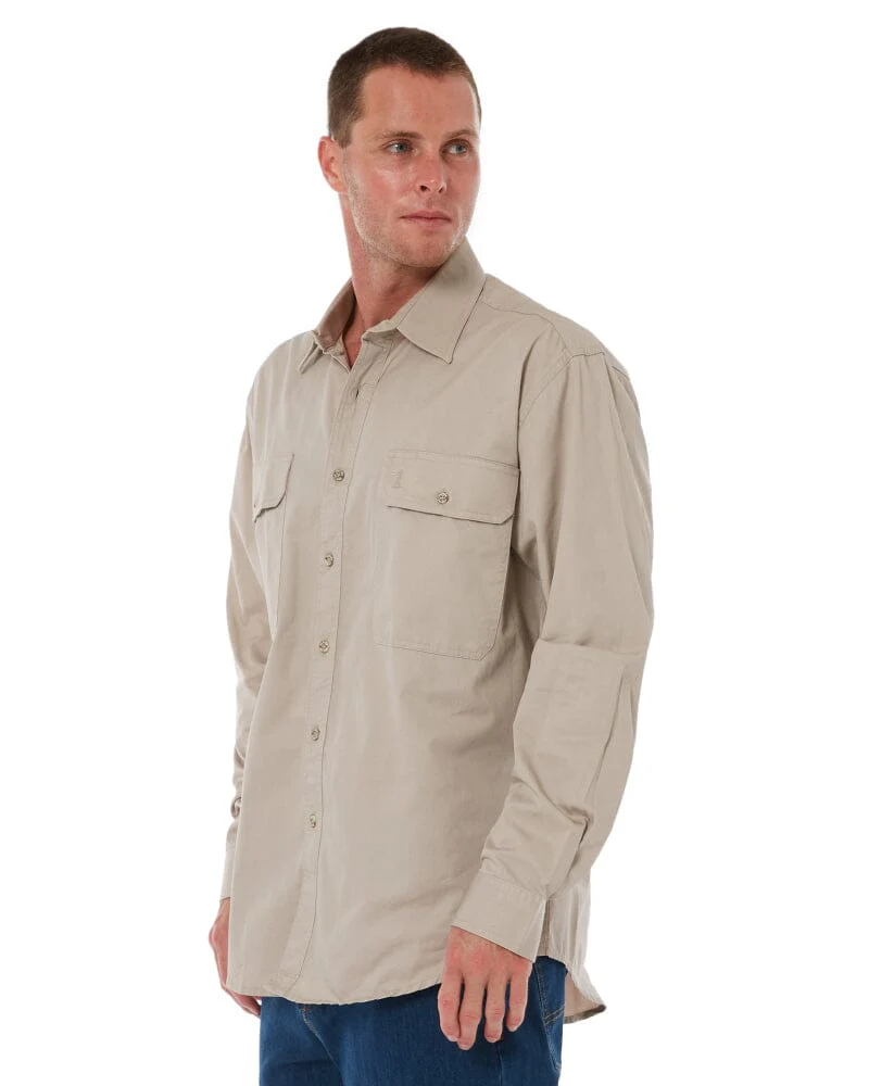 Open Front Cotton Twill LS Shirt - Clay - Image 3