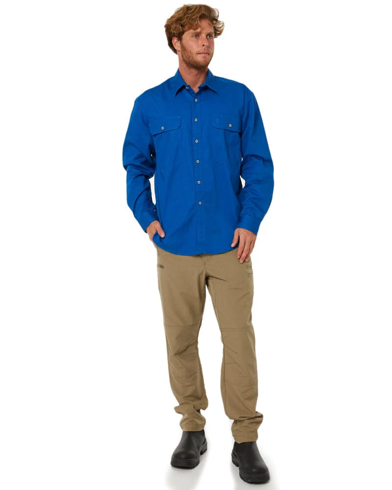 Open Front Cotton Twill LS Shirt - Cobalt - Image 2