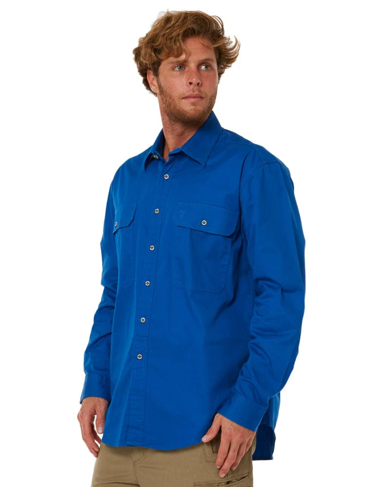 Open Front Cotton Twill LS Shirt - Cobalt - Image 3