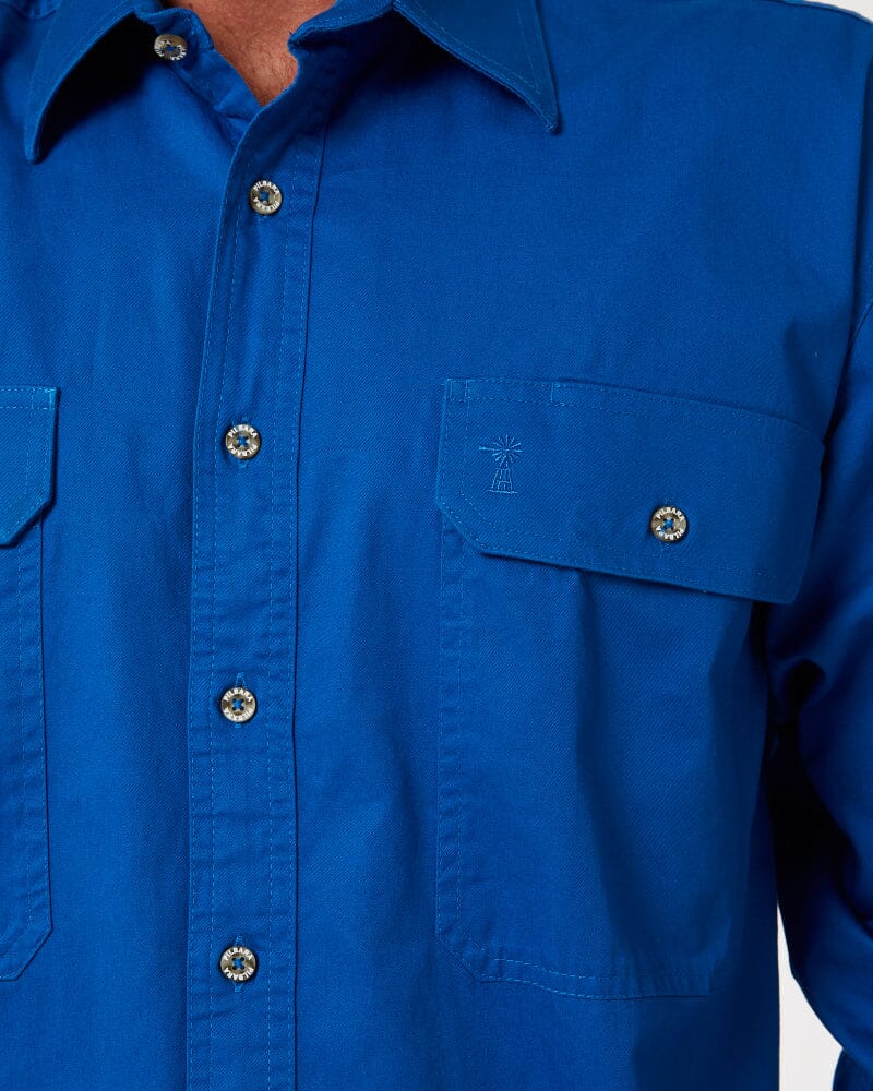 Open Front Cotton Twill LS Shirt - Cobalt - Image 5