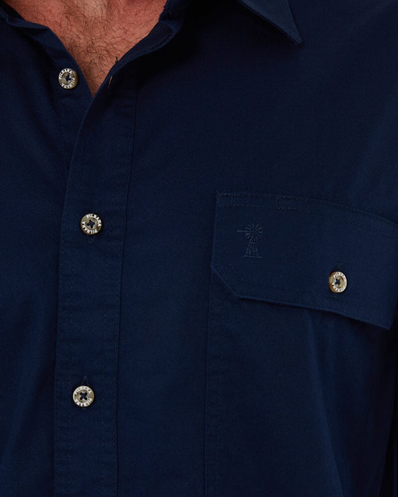 Open Front Cotton Twill LS Shirt - French Navy - Image 5