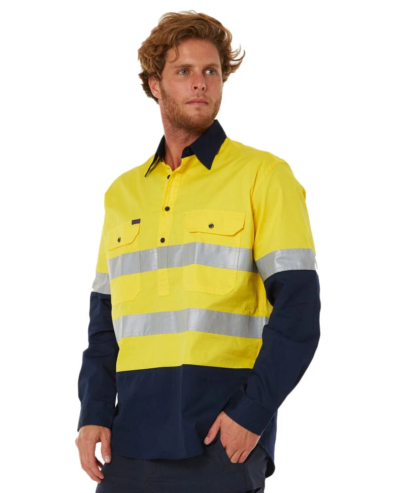 50mm Taped Vented Closed Front Lightweight LS Shirt - Yellow/Navy - Image 3