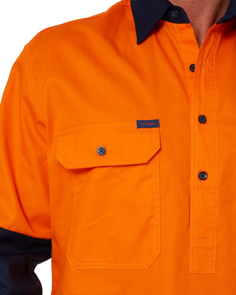 Vented Closed Front Lightweight LS Shirt - Orange/Navy - Image 6