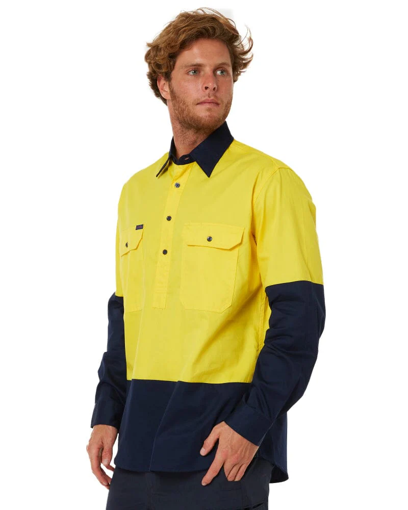 Vented Closed Front Lightweight LS Shirt - Yellow/Navy - Image 3