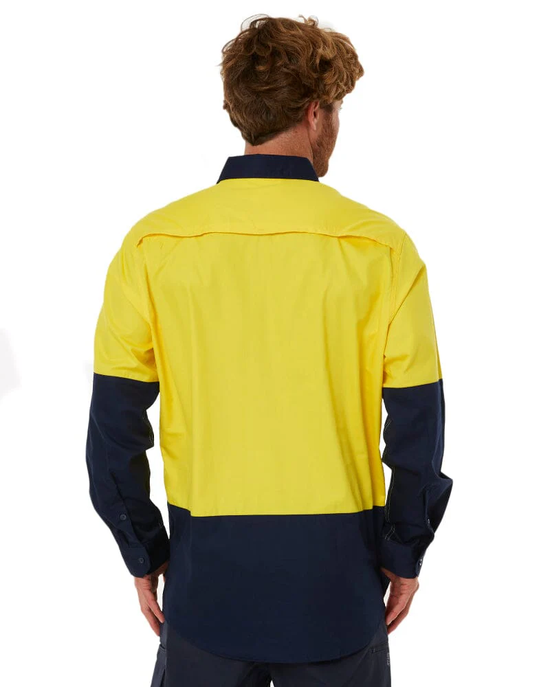 Vented Closed Front Lightweight LS Shirt - Yellow/Navy - Image 4