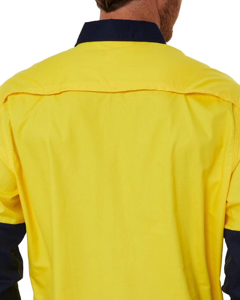 Vented Closed Front Lightweight LS Shirt - Yellow/Navy - Image 5