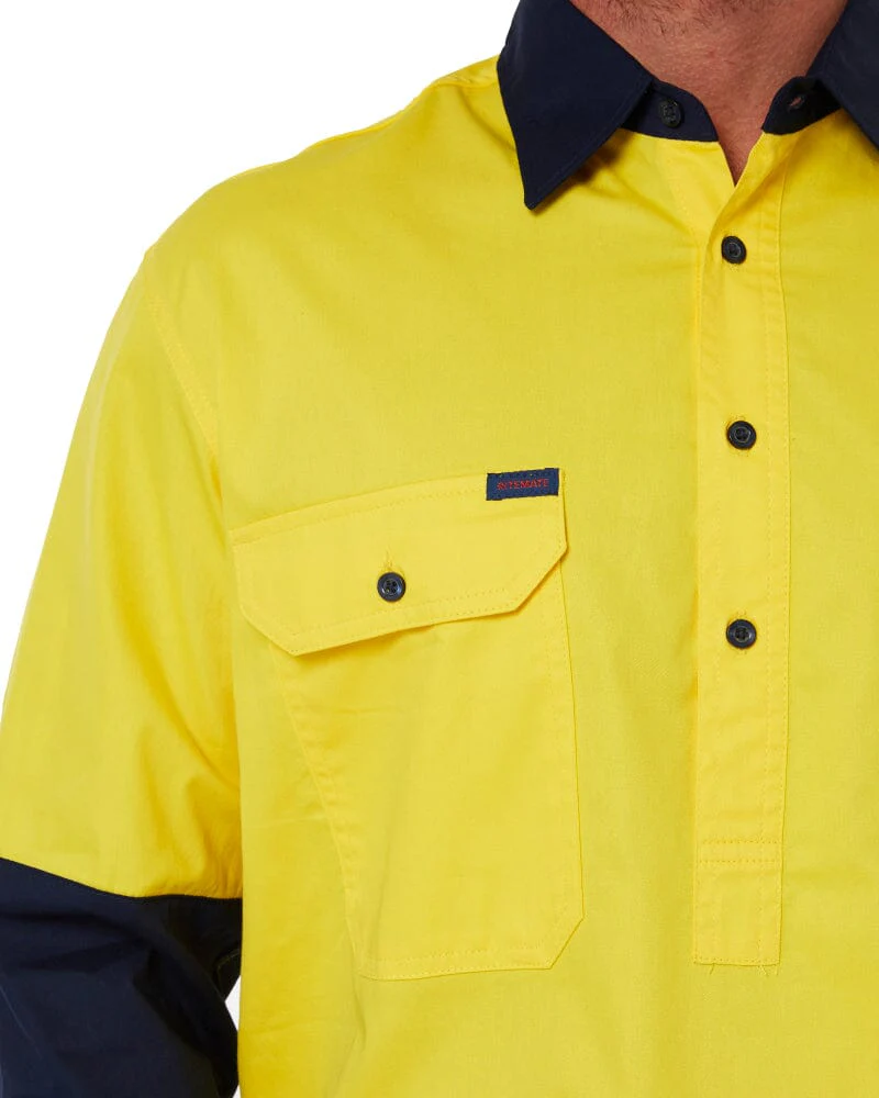 Vented Closed Front Lightweight LS Shirt - Yellow/Navy - Image 6