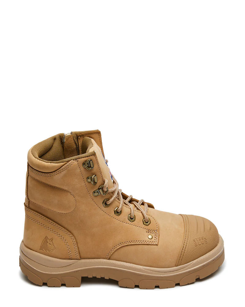Argyle Lace Up Safety Boot with Zip and Scuff Cap - Sand - Image 4