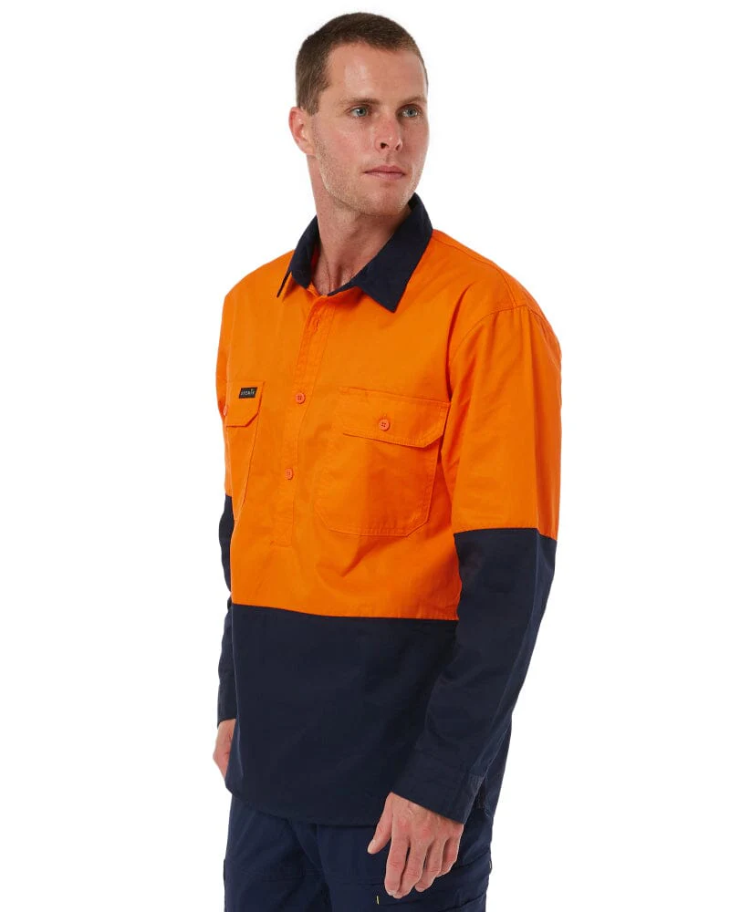 Closed Front Long Sleeve Shirt - Orange/Navy - Image 3
