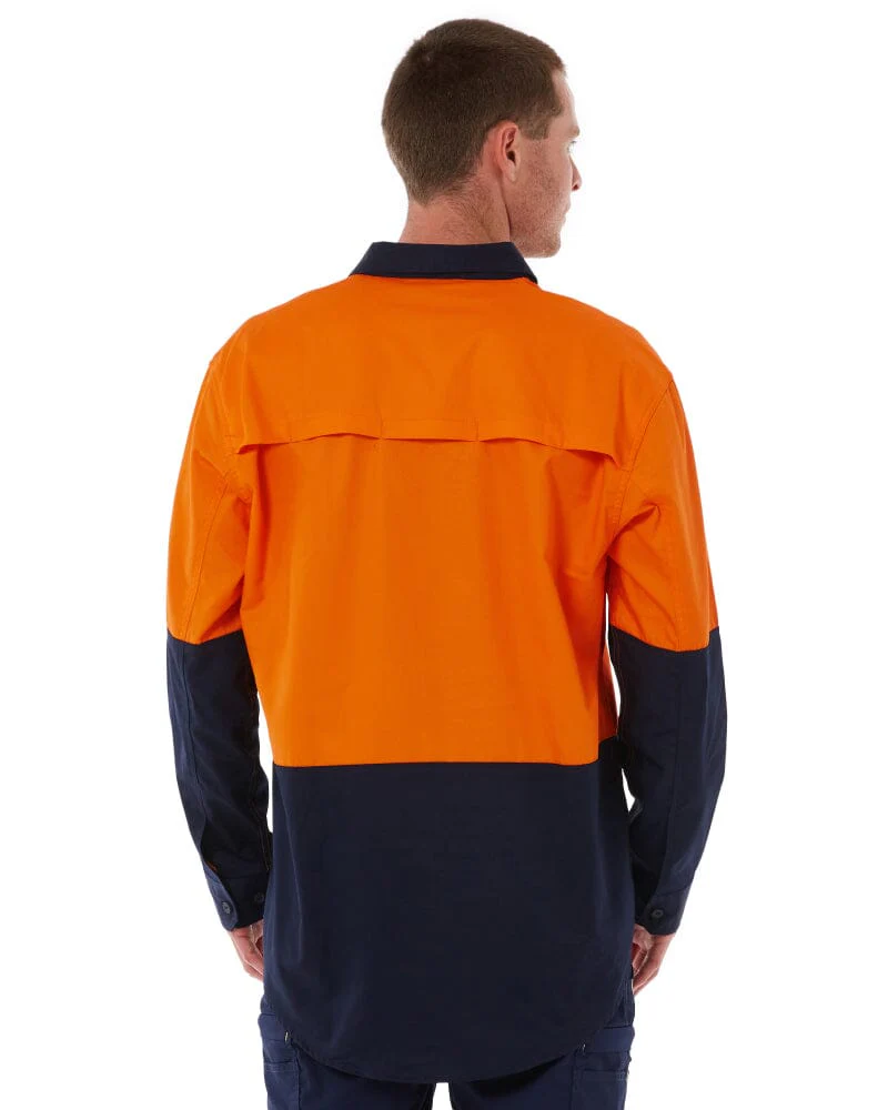 Closed Front Long Sleeve Shirt - Orange/Navy - Image 4